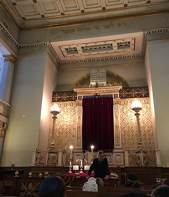 Inside synagogue with former Chief Rabbi